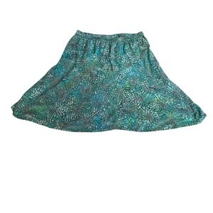 Nomadic Traders Women Teal Green Batik Mosaic Print Rayon A-Line Skirt Large